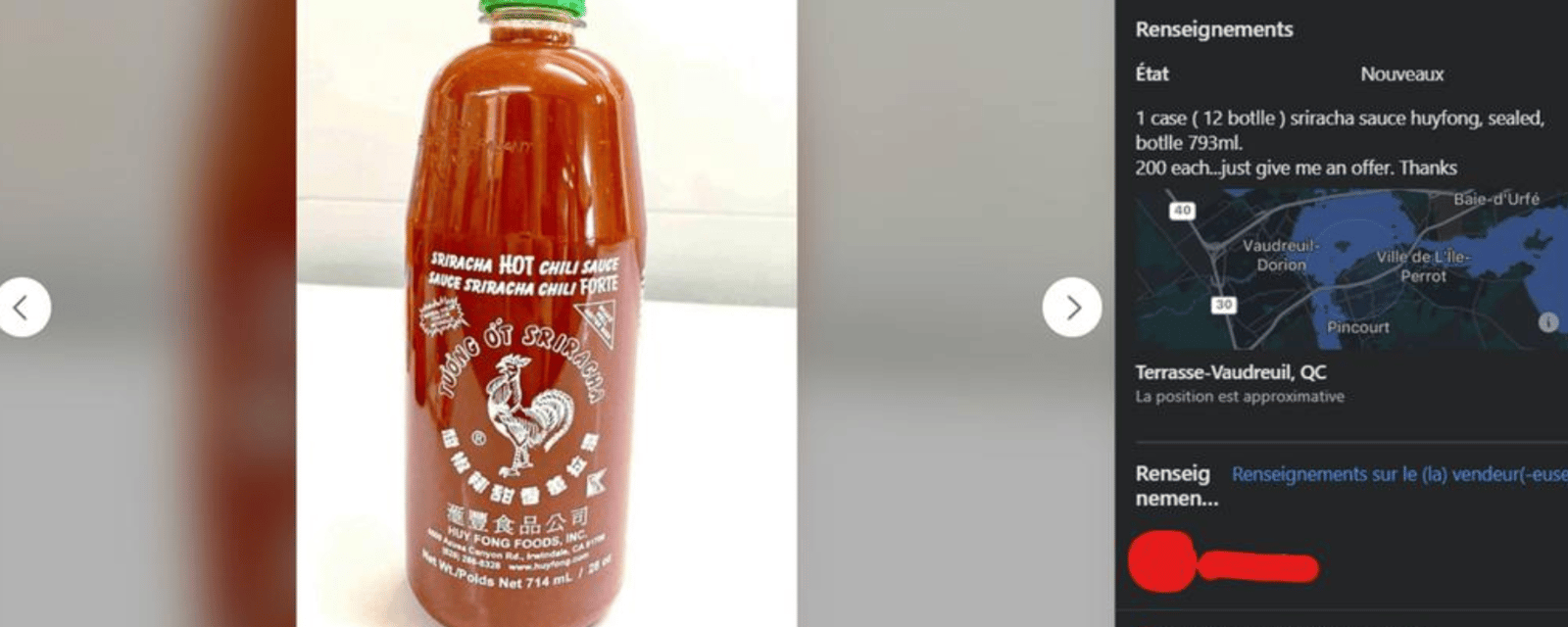 Des annonces de sauce Sriracha à vendre pour des centaines de dollars sur Marketplace 