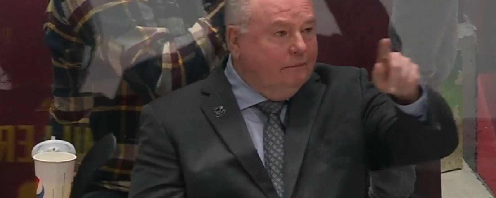 An emotional Bruce Boudreau acknowledges the fans after his final game.
