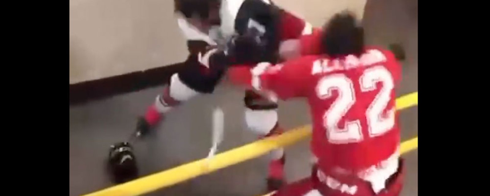 Crazy scrap in the hallway tunnel during New Brunswick junior game