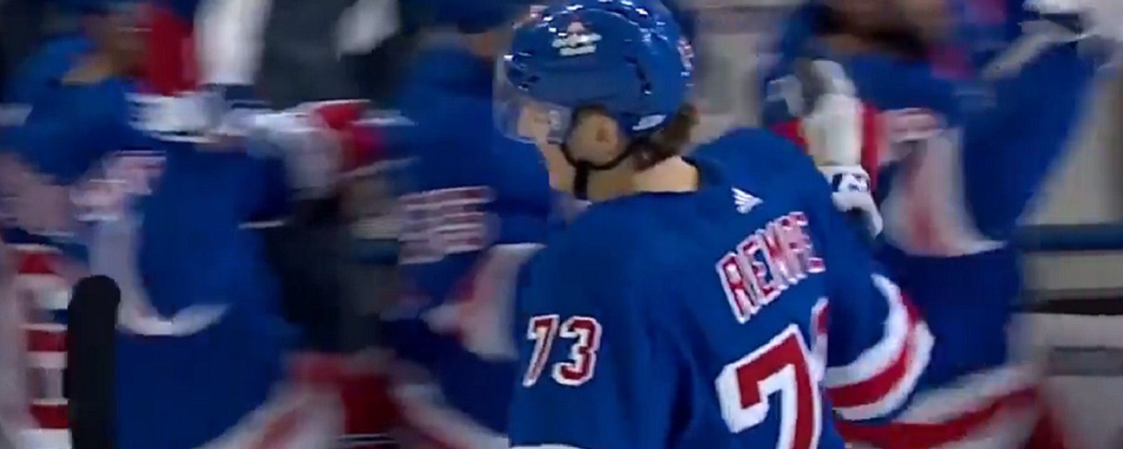 Matt Rempe scores the Rangers' first goal of the playoffs.