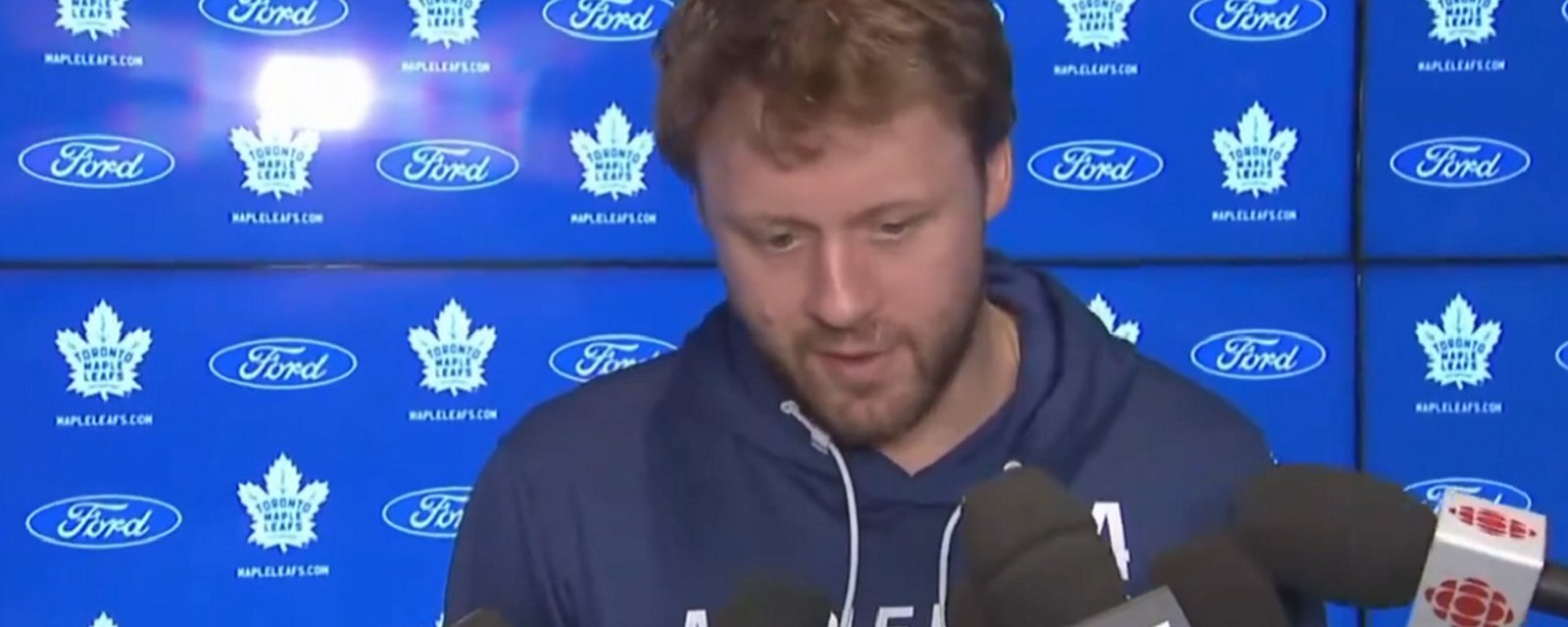 Morgan Rielly struggles to contain emotions on Monday.