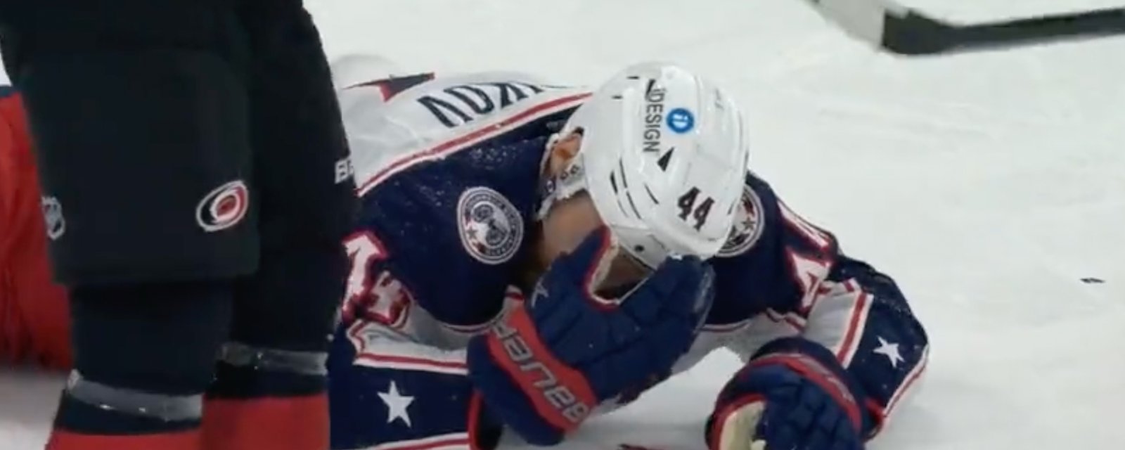 Gavrikov blocks shot with his face, blood all over the ice