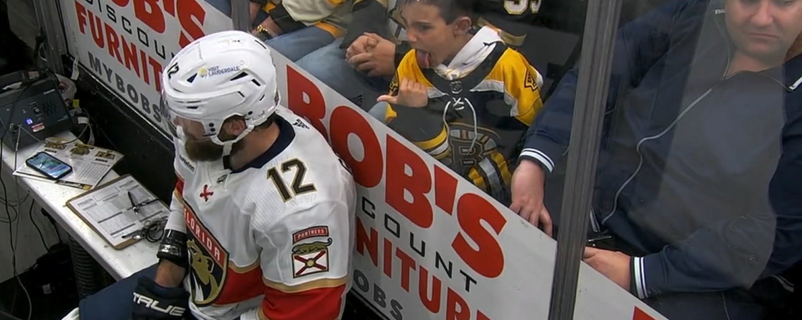 Bruins kid caught on camera taunting Jonah Gadjovich.