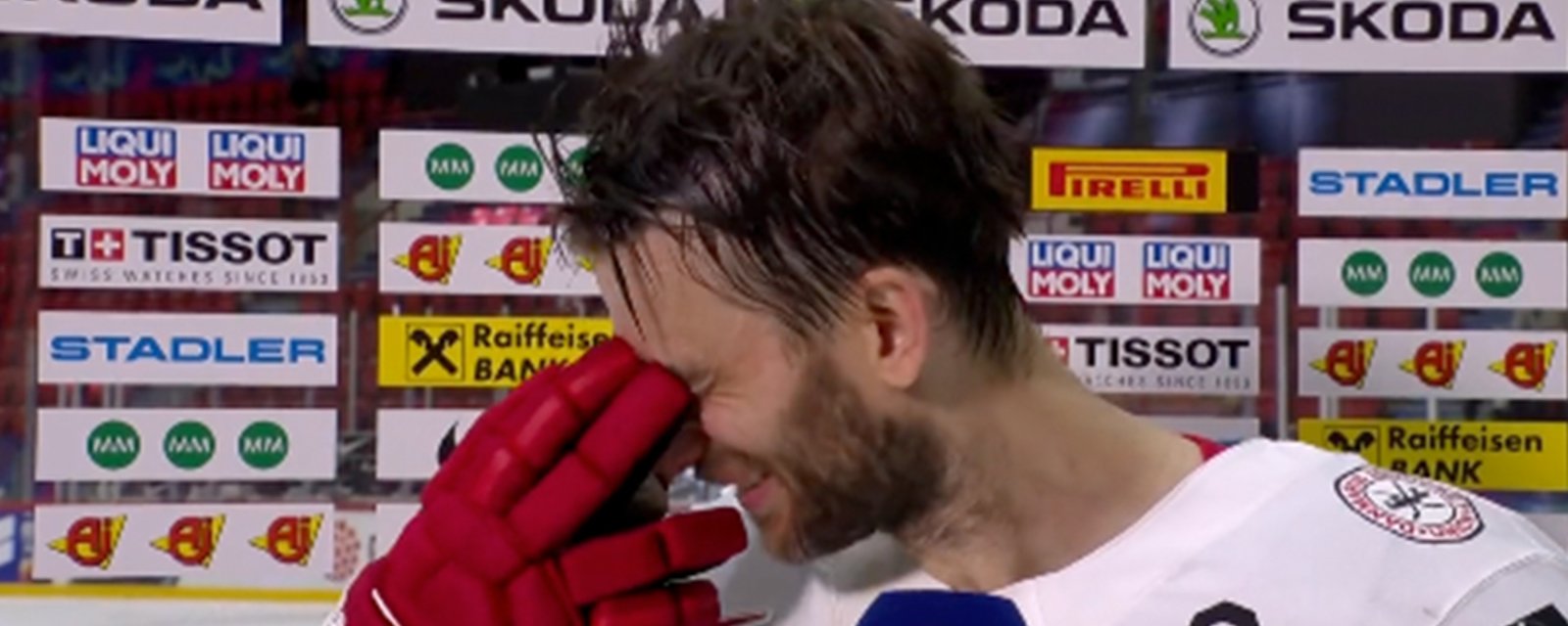 Frans Nielsen tears up as Danish fans chant his name following his final game