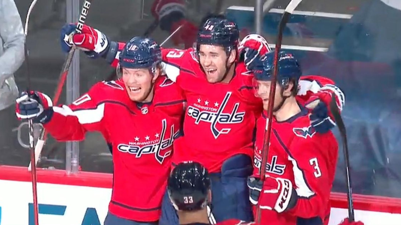 Tom Wilson scores the first goal of the 2021 Stanley Cup Playoffs.