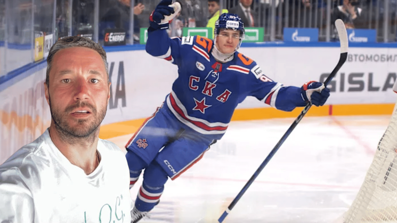 Ilya Kovalchuk lance des fleurs à Ivan Demidov