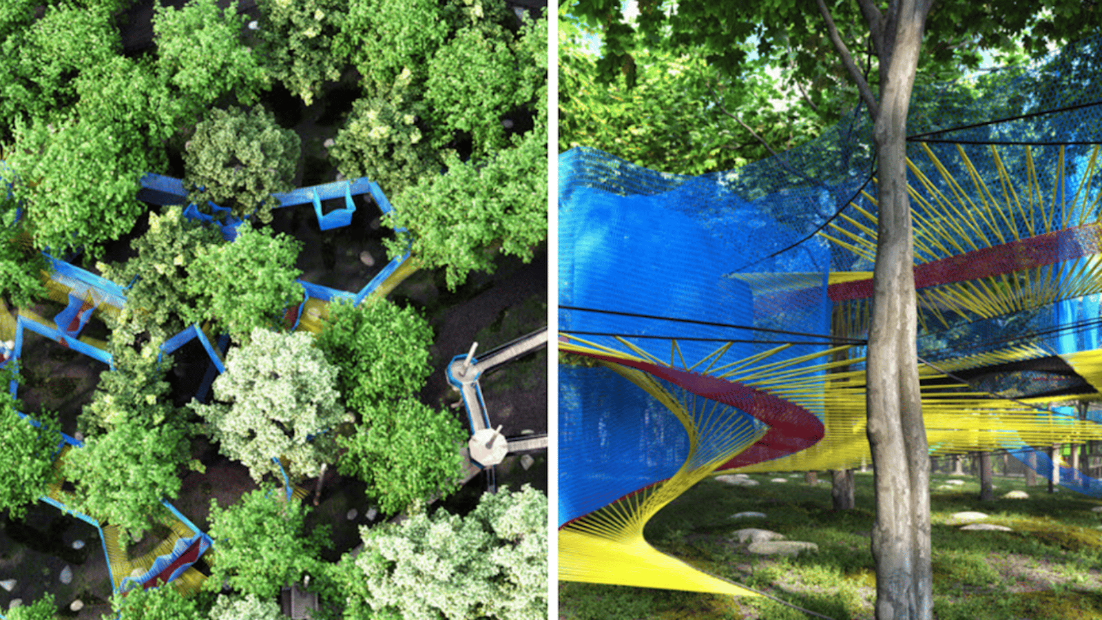 Un parcours de de trampolines suspendus dans les arbres  à moins de 30 minutes de Montréal