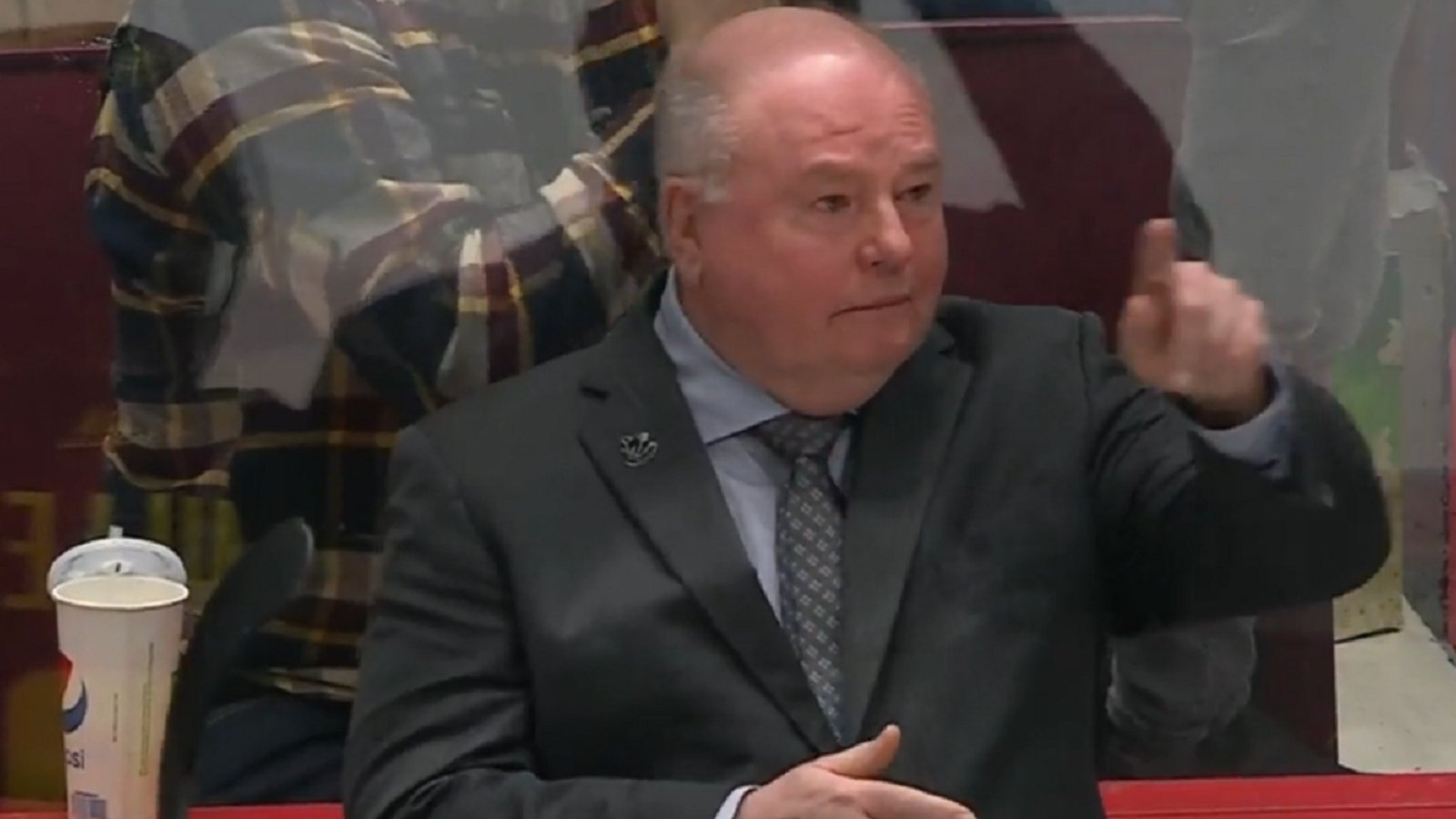 An emotional Bruce Boudreau acknowledges the fans after his final game.