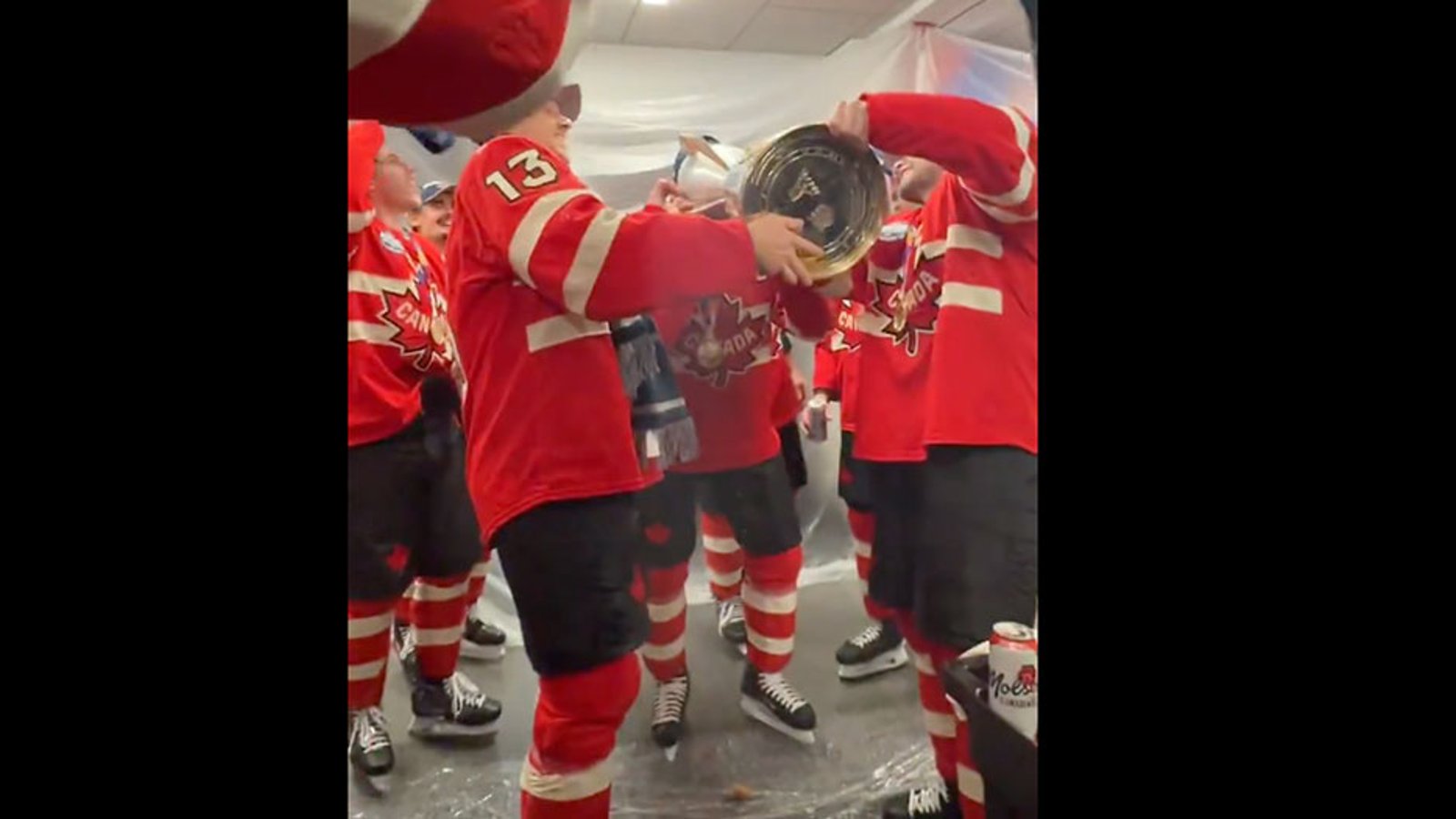 Behind the scenes clips from Canada's locker room celebration