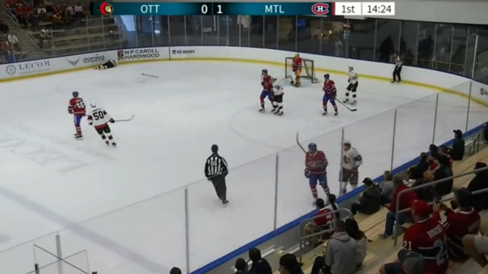 Late hit leads to injury during Habs/Sens prospect game.
