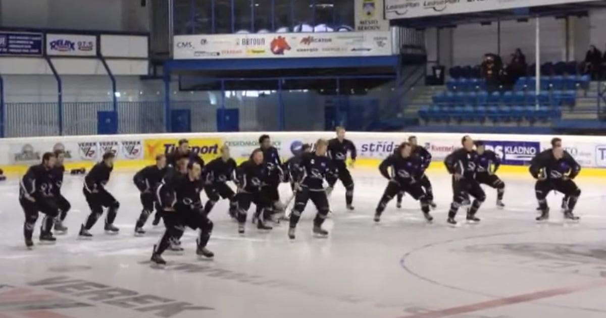 New Zealand national team performs the Haka on the ice