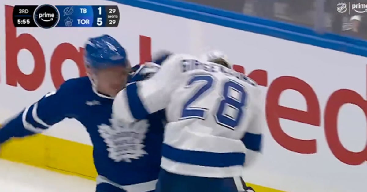 Domi clocks Girgensons with a hard right, then then wrestle each other