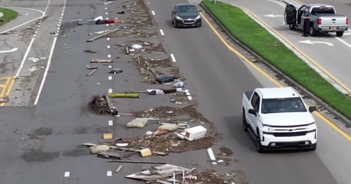 Voici des images impressionnantes des dégâts causés par l'ouragan Milton sur une route de Floride