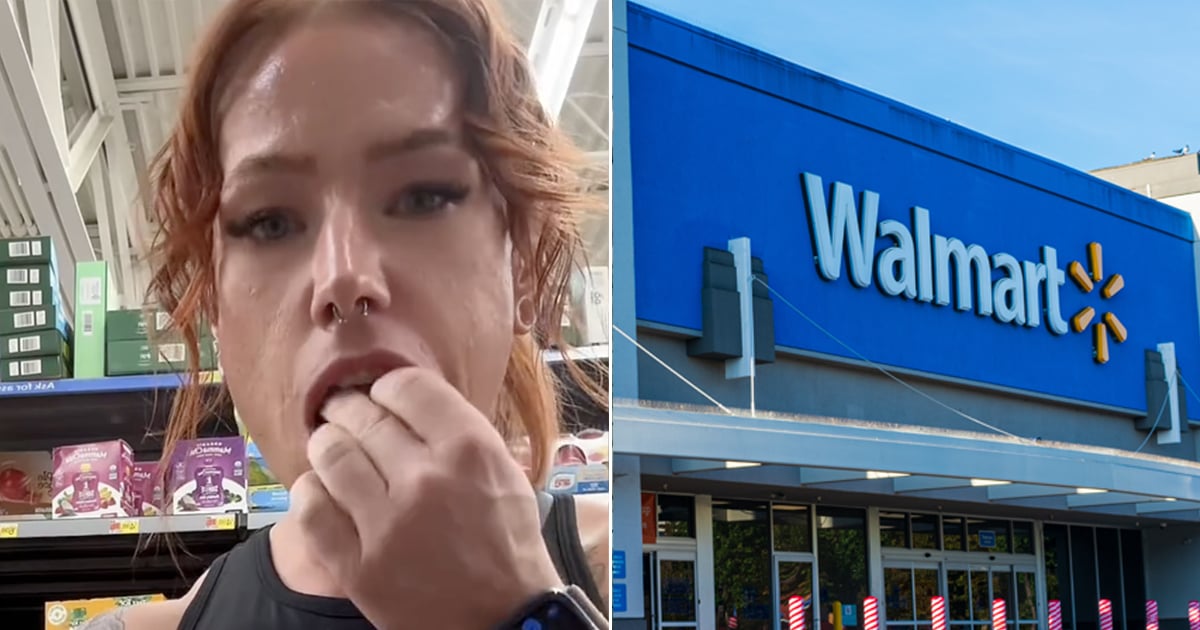 Une femme déballe des produits au Walmart pour les goûter avant de les acheter