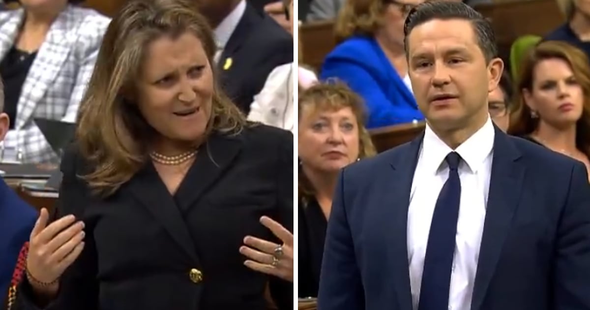La vice-première ministre se moque du maquillage de Pierre Poilievre et fait éclater de rire toute la salle 