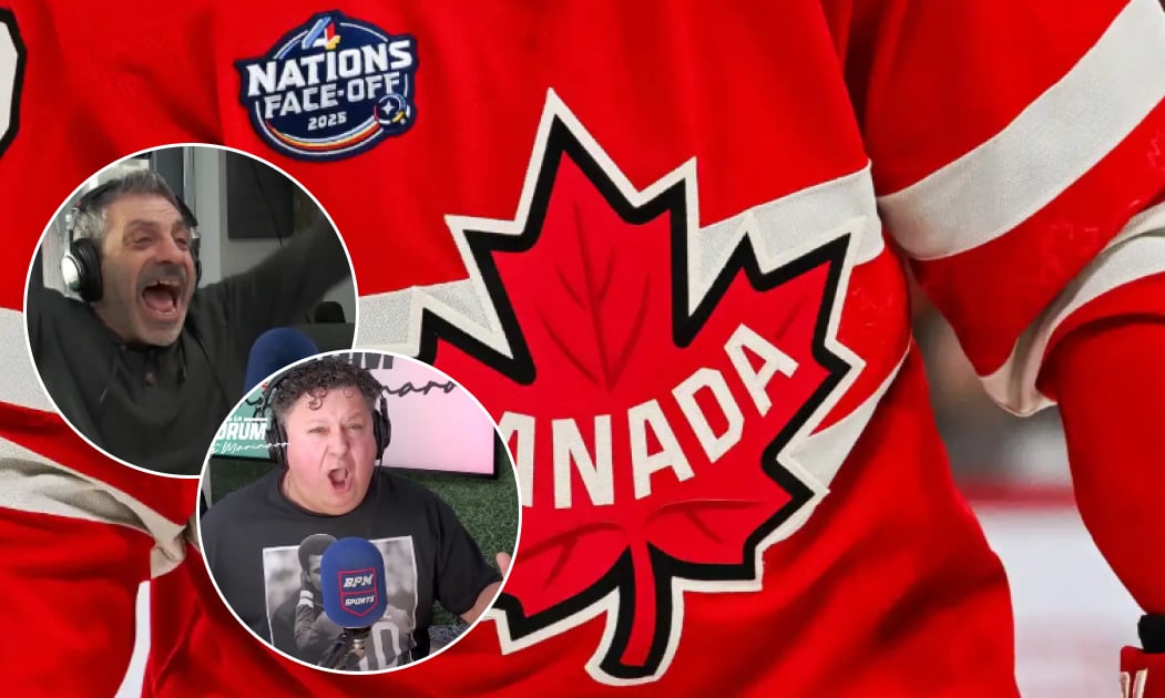 Tony Marinaro pratique sa célébration en vue d'une victoire du Canada ce soir