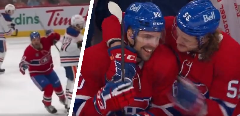 Moment touchant entre Michael Pezzetta et Alex Belzile après le premier but de ce dernier 