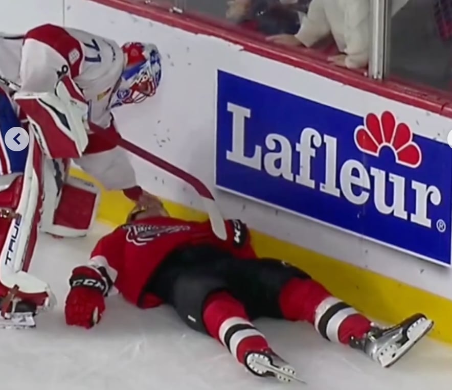 Scary scene in Montreal as Filip Engaras is stretchered off the ice after violent collision
