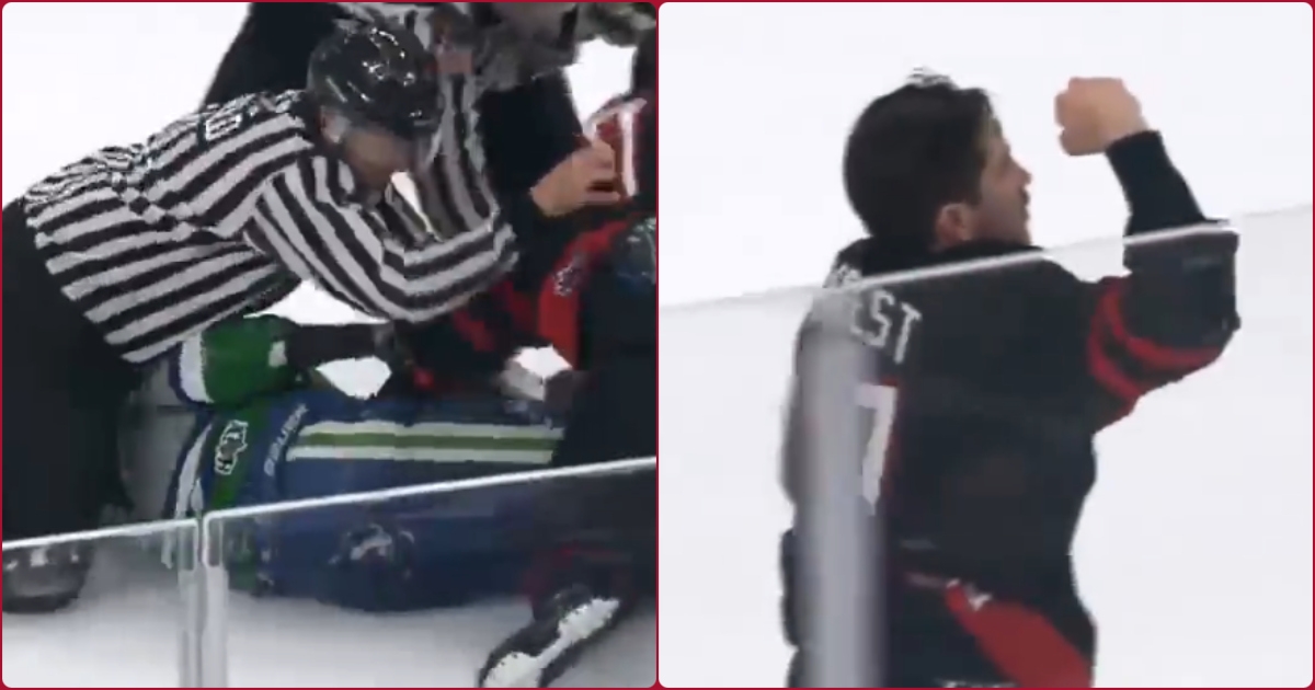 Brutal KO with 20 seconds remaining in FDNY vs NYPD hockey game.