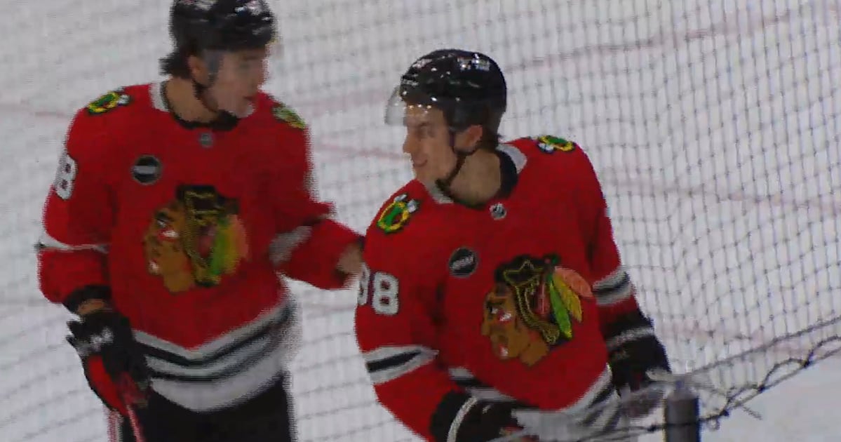 Connor Bedard scores his first unofficial goal as a Blackhawk.