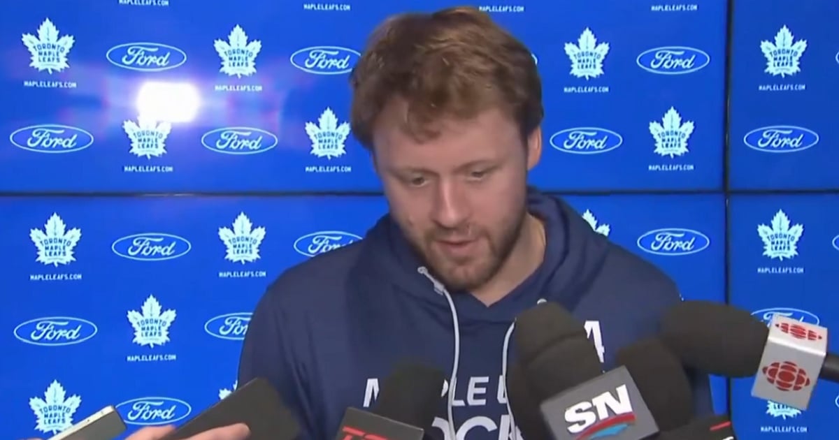 Morgan Rielly struggles to contain emotions on Monday.
