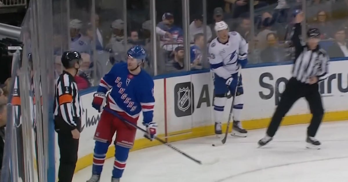 Alexis Lafreniere gets tossed in the very first period!