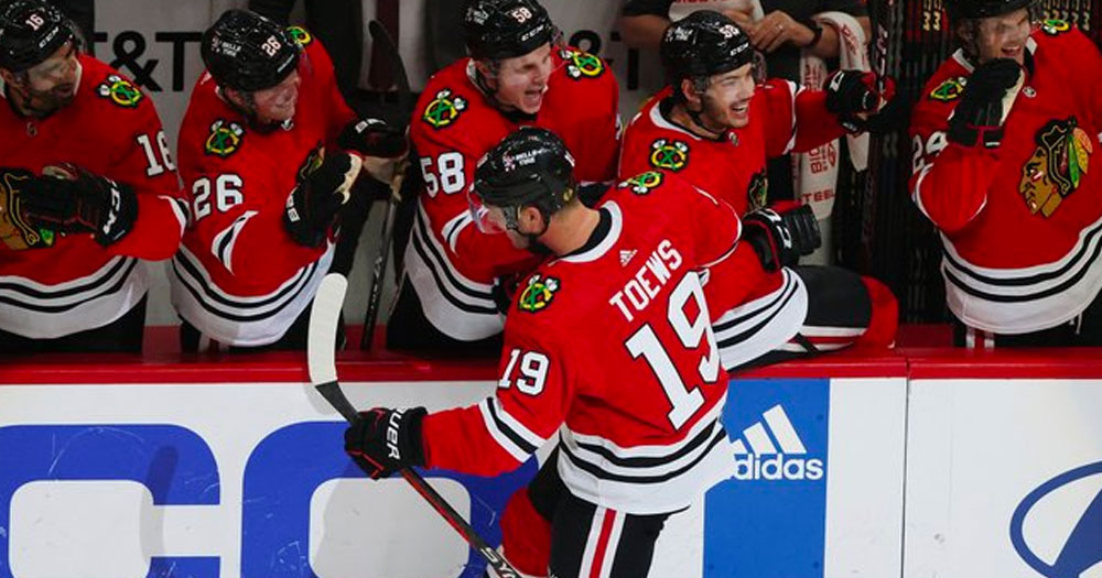 Toews scores in his last game with the Blackhawks!