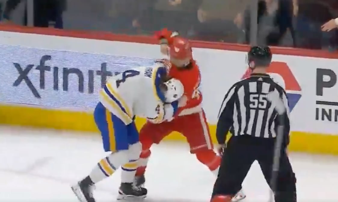 Joe Veleno pounds Bowen Byram into submission! 