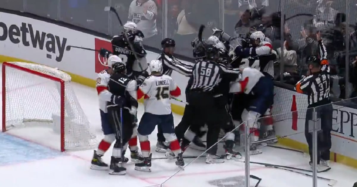 Cheap shot from Matthew Tkachuk makes all hell break loose.