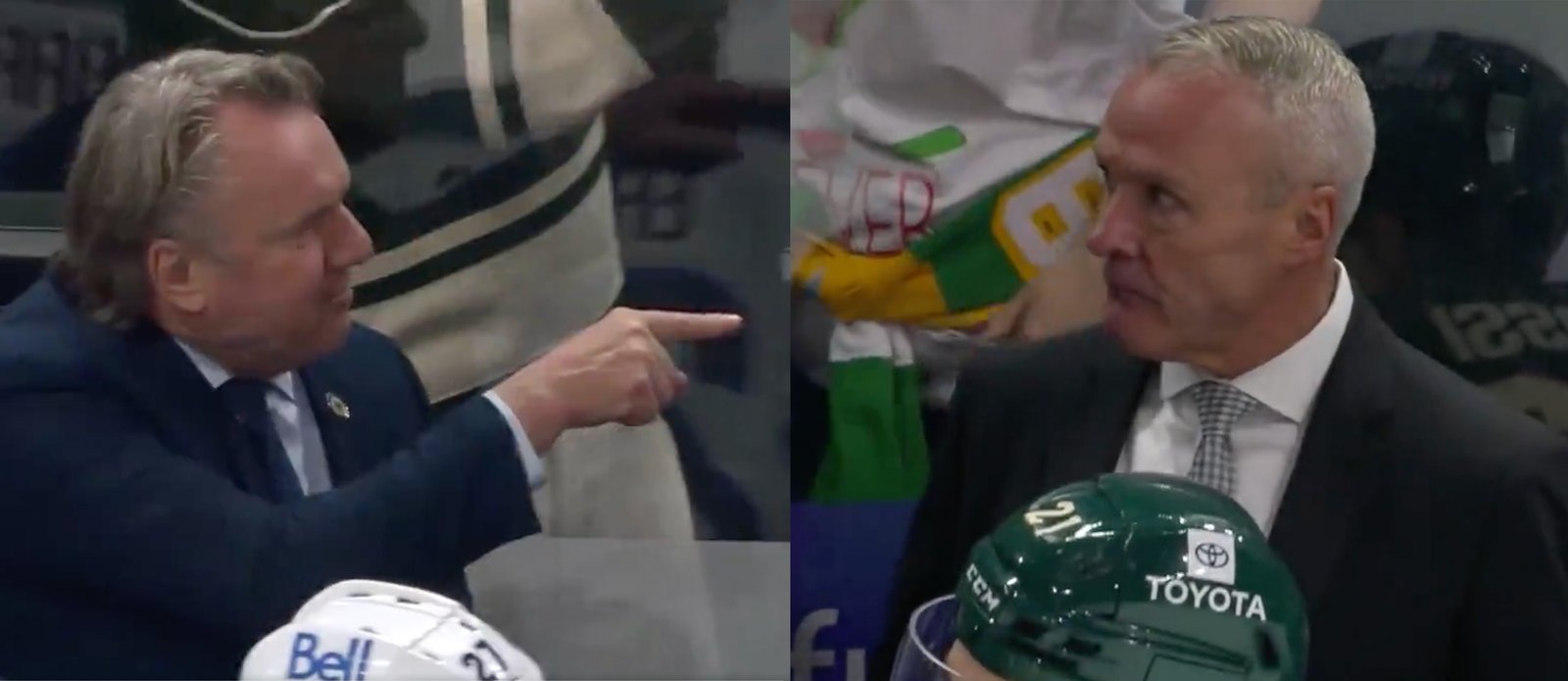 Rick Bowness challenges Dean Evason to a fight from the bench!