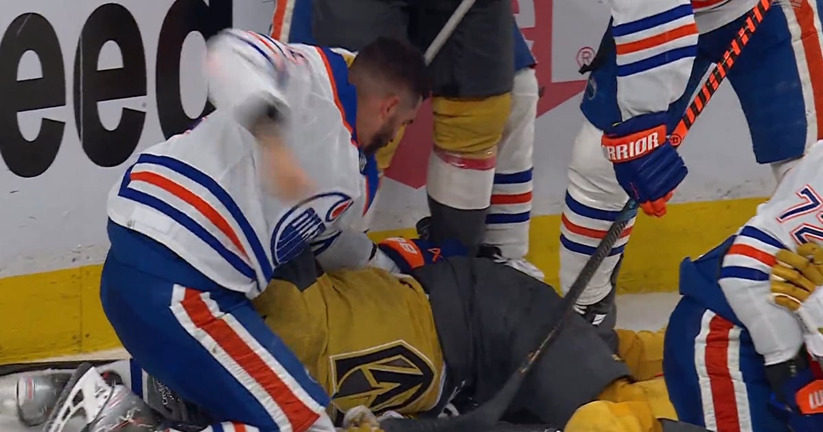 Evander Kane delivers ground and pound punches in Game 2.