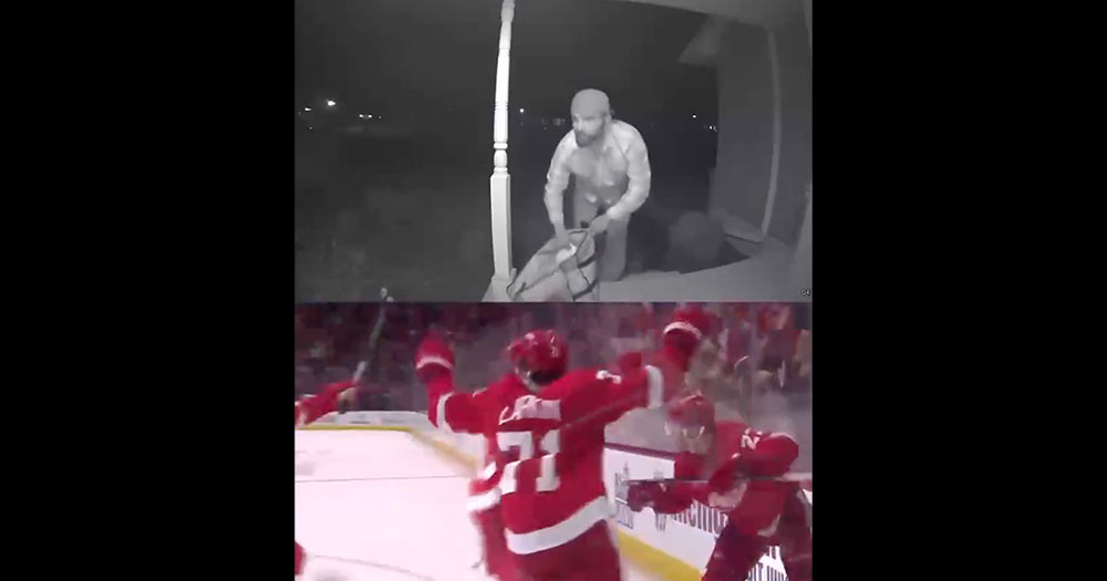 Hilarious moment when delivery guy gets surprised by Lucas Raymond goal