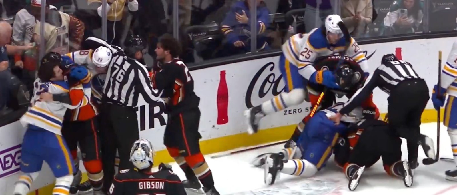 Full line brawl gets out of hand in last seconds of Ducks-Sabres game