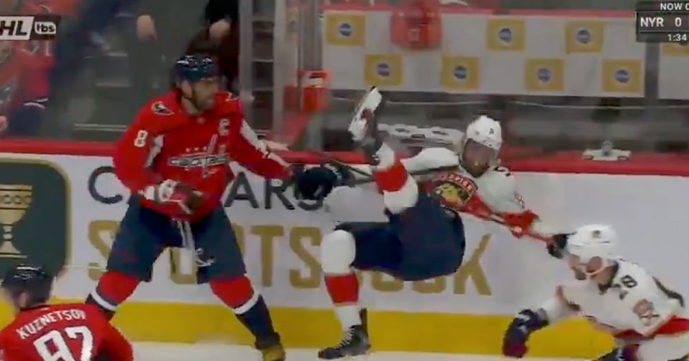 Alex Ovechkin sends Aaron Ekblad down the tunnel with heavy hit! 