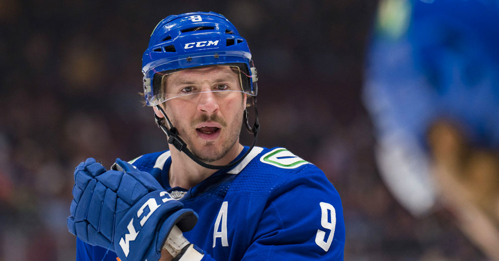 JT Miller screams at his own goalie to get off the ice, slams his stick on crossbar in disgust