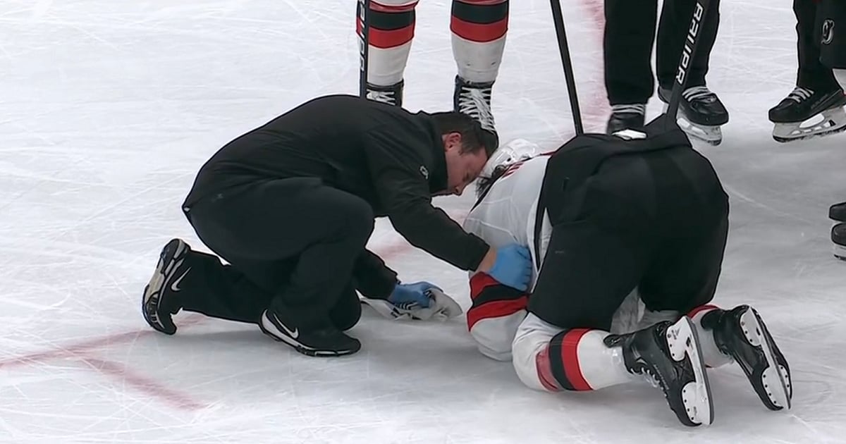 Brenden Dillon injured in Game 1, carried off the ice.