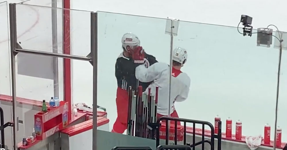 Bunting and Lemieux go at each other twice in practice, have to be separated by Brent Burns