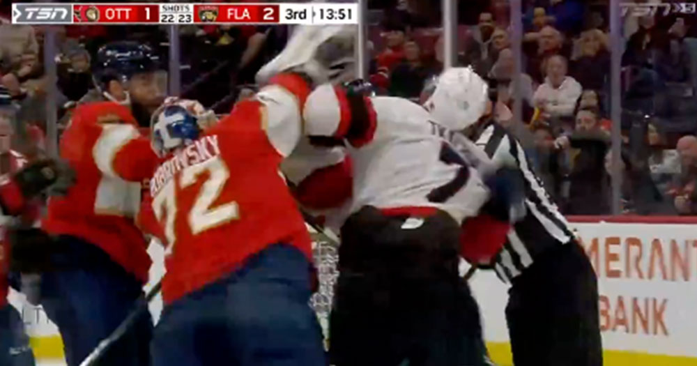 Bobrovsky goes after Brady Tkachuk!
