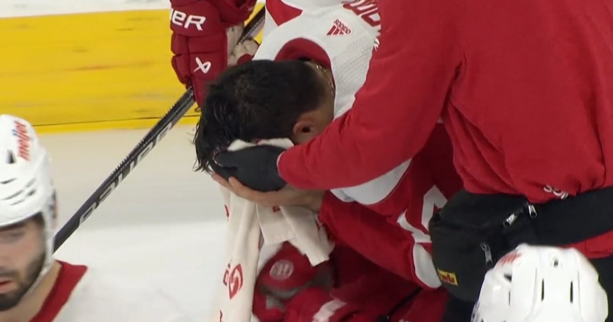 Robby Fabbri busted open after hit from Rasmus Ristolainen.