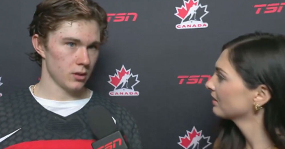 An emotional Fraser Minten talks through his feelings following Canada's tournament ending loss