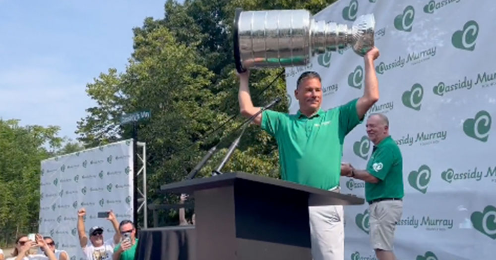 Bruce Cassidy throws shade at the Bruins during his day with the Stanley Cup