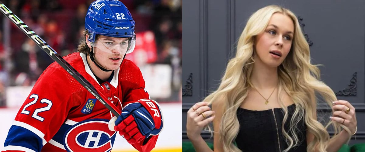 Adult model mocks the height of Canadiens's Cole Caufield