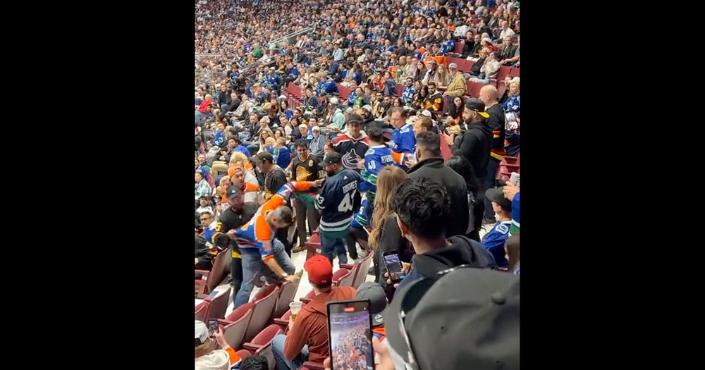 Canucks and Oilers fans start a brawl last night in Vancouver