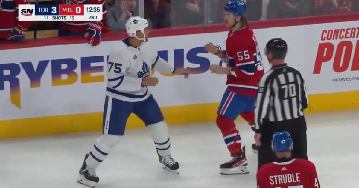 Ryan Reaves pummels Michael Pezzetta and taunts the Habs.