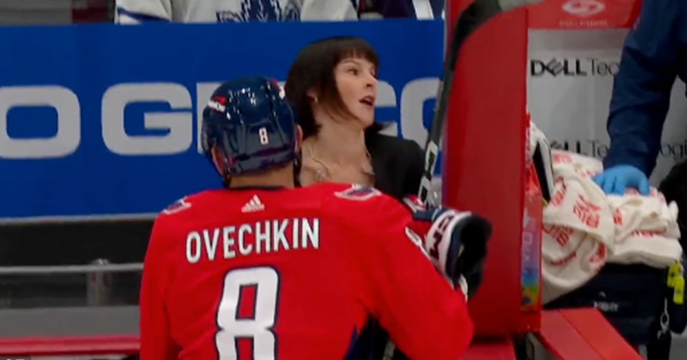 Alex Ovechkin literally picks up Leah Hextall and carries her over the bench