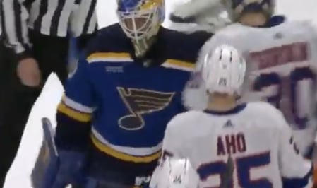 Dangerous target lands on Jordan Binnington’s back