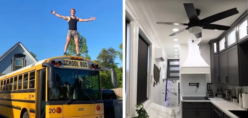 Fatigué de débourser pour un loyer exorbitant, il métamorphose un autobus en une étonnante maison à deux niveaux