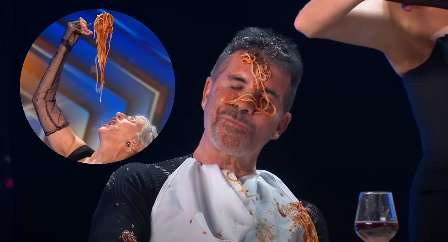 Natalie Choquette lance du spaghetti au visage de Simon Cowell à Britain's Got Talent