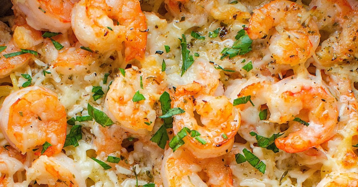 Sublimes pâtes aux crevettes, ail et parmesan